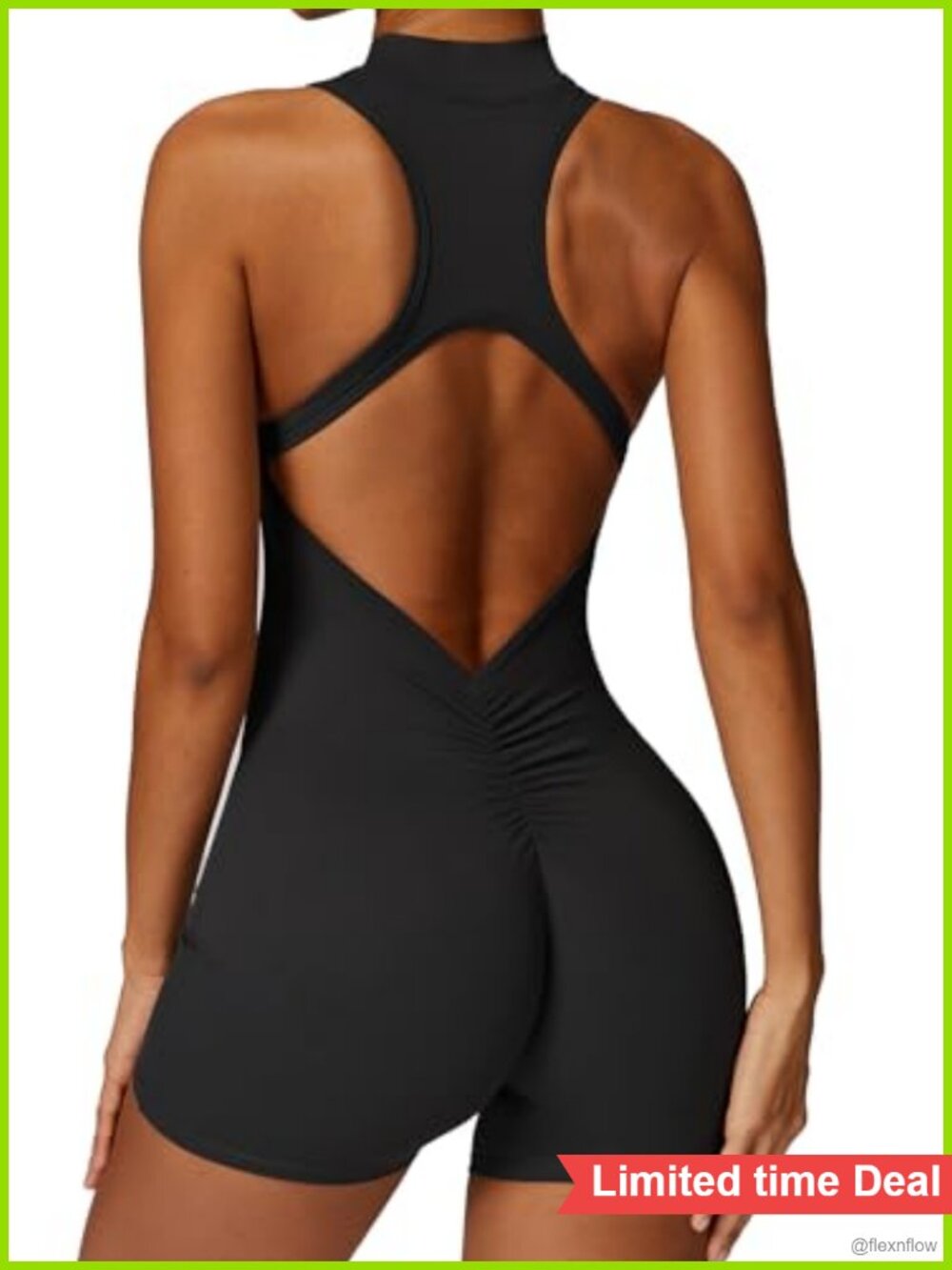 Women Backless Workout Jumpsuit Zip Up Tummy Control Sleeveless Gym Romper